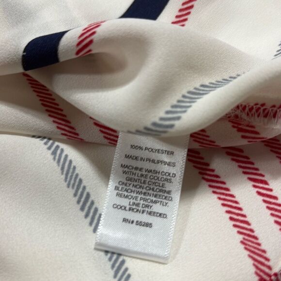 Express Women's Fortofino Shirt Slim Fit Long Roll Tab Sleeve Cream multi Stripe - Picture 13 of 14